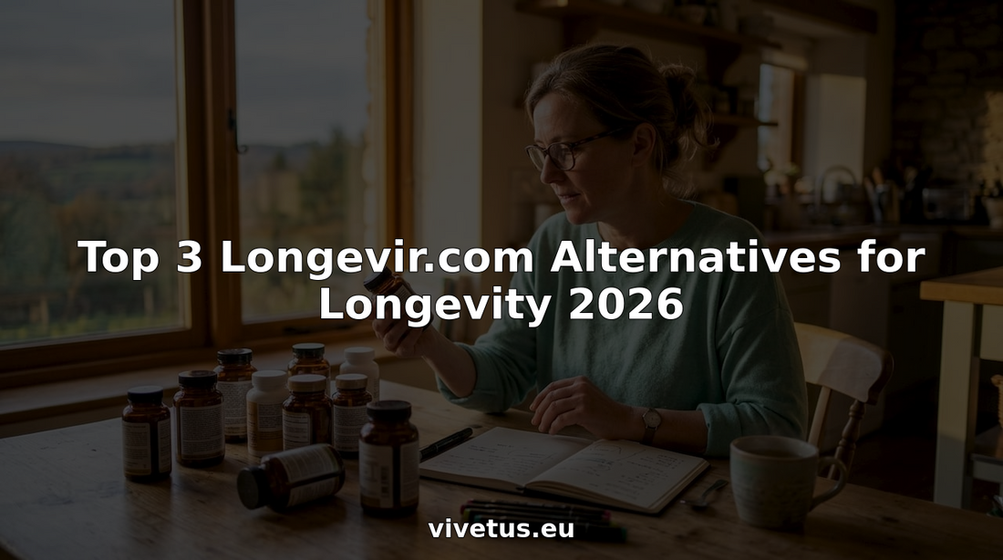 Person comparing longevity supplements on desk