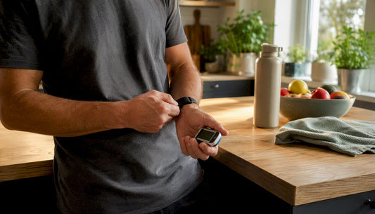 Hands adjusting fitness and glucose monitoring devices