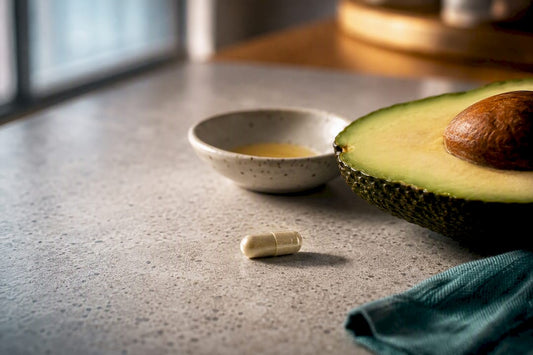 Anonymous resveratrol capsule beside avocado