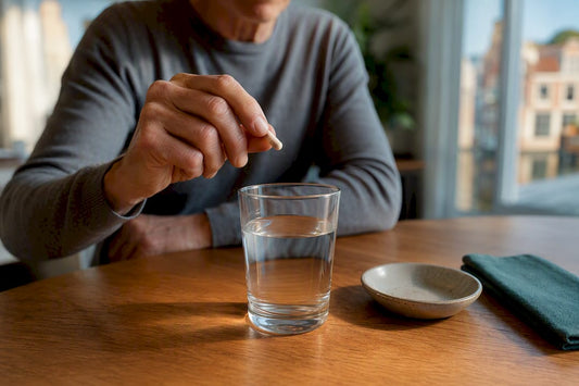 Older adult preparing to take an anonymous capsule