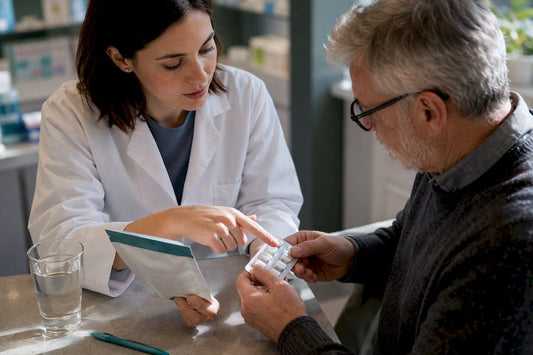 Pharmacist reviewing supplement medication combination