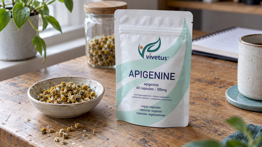 Vivetus apigenin beside chamomile flowers