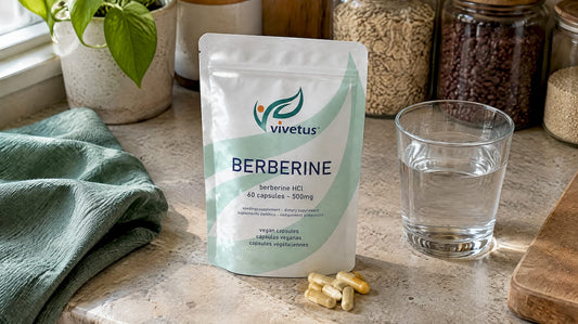 Vivetus berberine product beside water