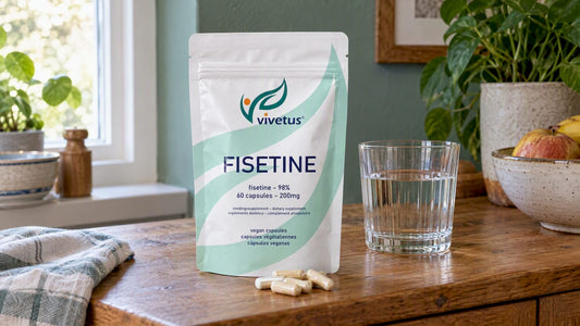 Vivetus Fisetine capsules on a home sideboard